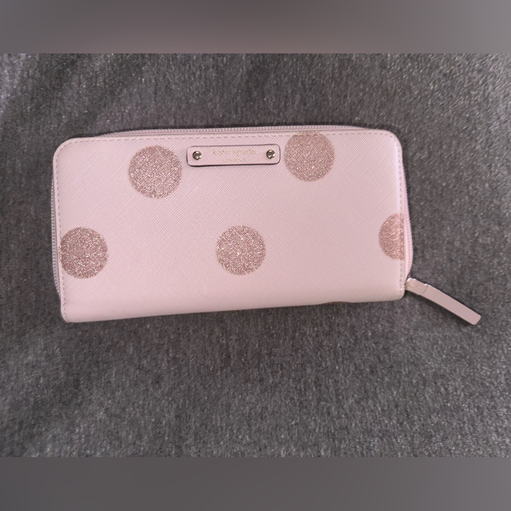 Kate Spade pink glitter polka dot wallet